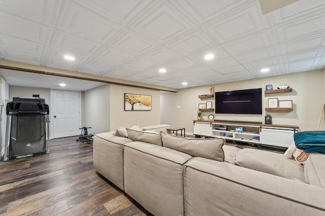 1507 Eton Ln, Naperville, IL 60565 - living room with recessed lighting, dark wood finished floors, and an ornate ceiling