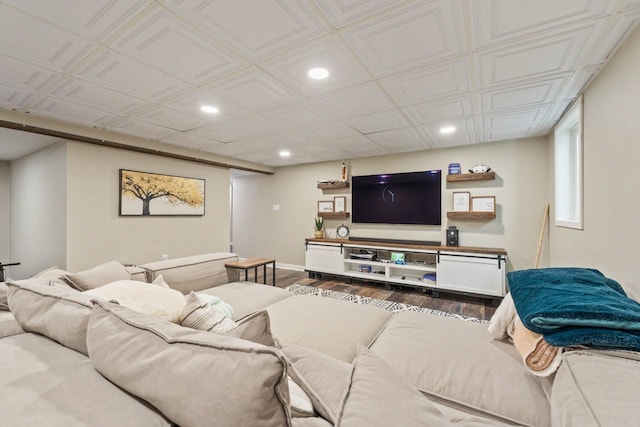 1507 Eton Ln, Naperville, IL 60565 - living area featuring recessed lighting, dark wood finished floors, and an ornate ceiling