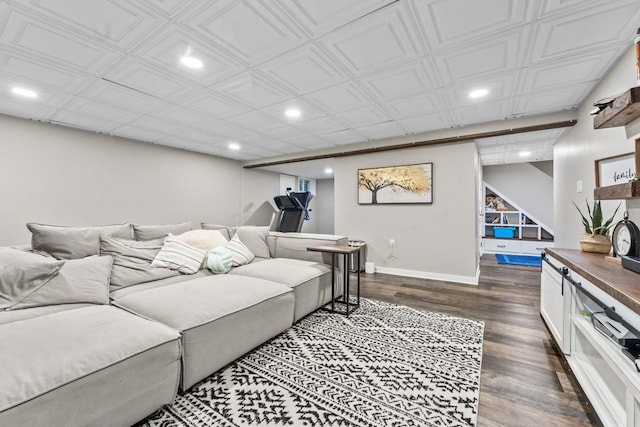 1507 Eton Ln, Naperville, IL 60565 - living room with recessed lighting, dark wood-type flooring, and an ornate ceiling
