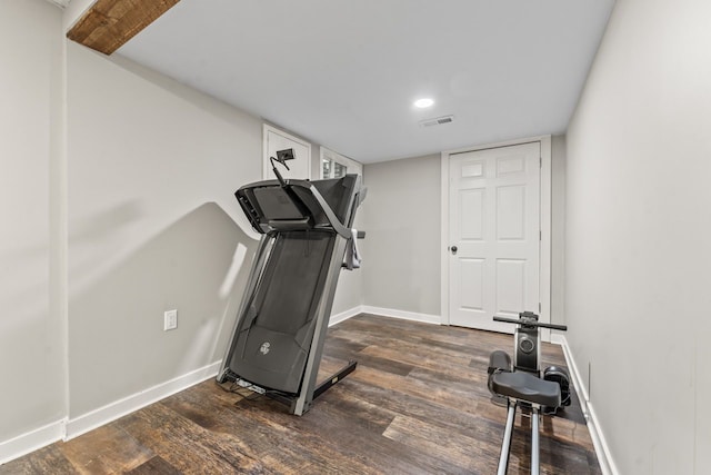 1507 Eton Ln, Naperville, IL 60565 - exercise room with dark wood-style flooring and baseboards