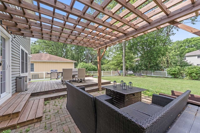 1507 Eton Ln, Naperville, IL 60565 - deck featuring outdoor dining area, a fenced backyard, a pergola, and grilling area