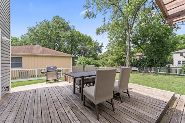 1507 Eton Ln, Naperville, IL 60565 - wooden deck featuring area for grilling, outdoor dining area, and a fenced backyard