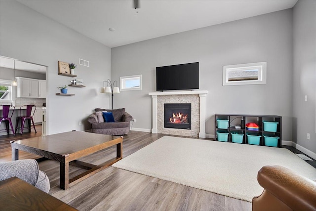 507 Raef Rd, Downs, IL 61736 - living room featuring plenty of natural light, wood finished floors, and a glass covered fireplace