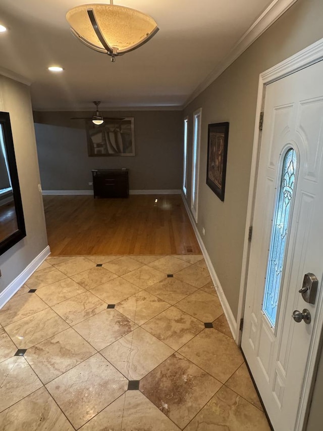 8221 Meadowwood Ave, Woodridge, IL 60517 - entrance foyer with ornamental molding, recessed lighting, and light tile patterned flooring