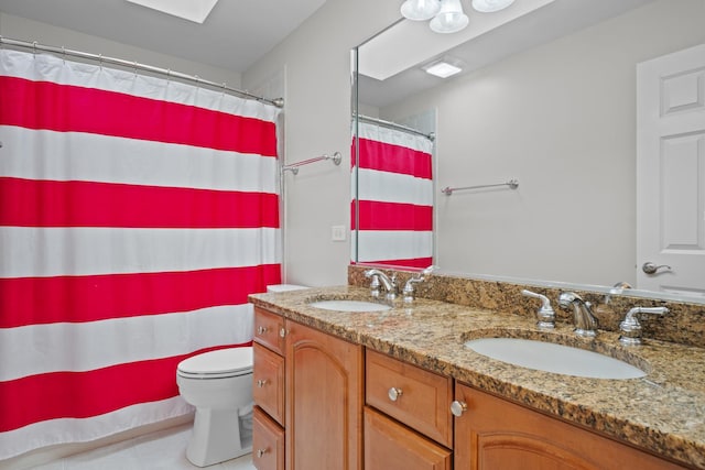 2210 Center Ave, Northbrook, IL 60062 - bathroom with double vanity, tile patterned floors, and a shower with shower curtain