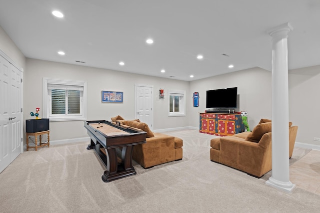 2210 Center Ave, Northbrook, IL 60062 - recreation room with ornate columns, light carpet, and recessed lighting