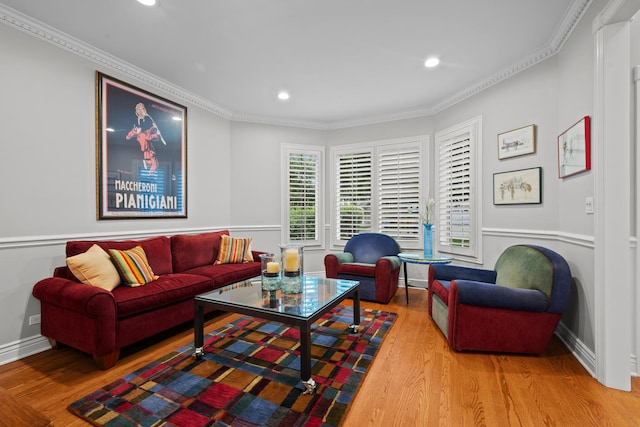 2210 Center Ave, Northbrook, IL 60062 - living area with wood finished floors, crown molding, and recessed lighting