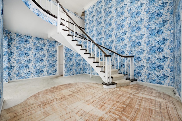20020 Western Ave, Olympia Fields, IL 60461 - staircase featuring wallpapered walls and carpet floors
