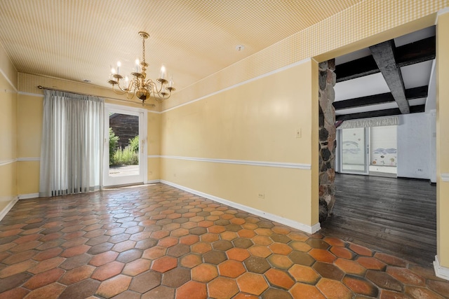 20020 Western Ave, Olympia Fields, IL 60461 - empty room featuring a chandelier, beam ceiling, and coffered ceiling