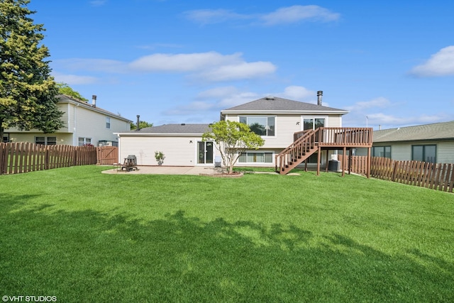 1583 Bayview Dr, Lake Zurich, IL 60047 - back of house featuring stairway, a deck, a fenced backyard, a patio, and a shingled roof