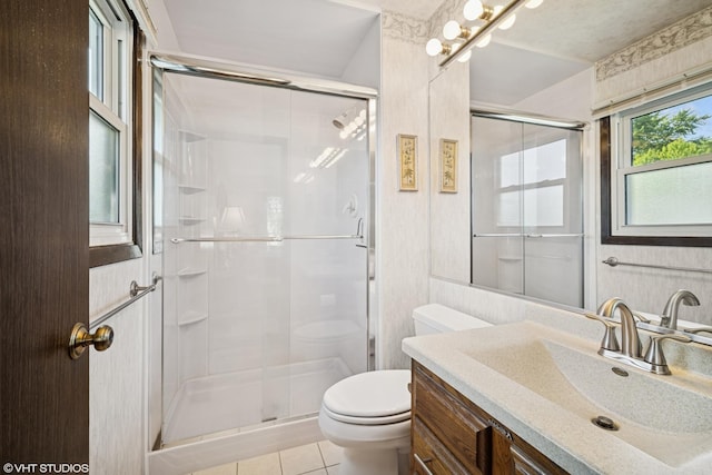 1583 Bayview Dr, Lake Zurich, IL 60047 - full bathroom featuring vanity, a shower stall, and tile patterned floors