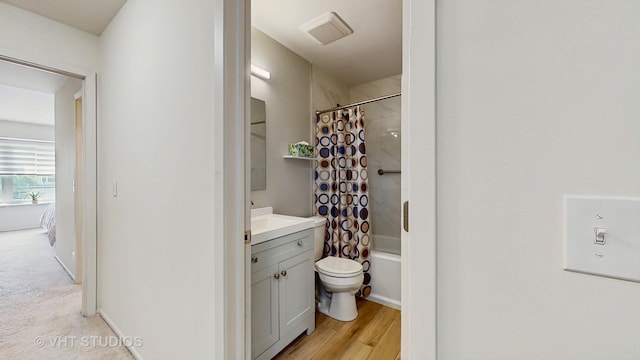 2328 Sedgfield Ct, Schaumburg, IL 60194 - bathroom featuring vanity, shower / bathtub combination with curtain, and wood finished floors