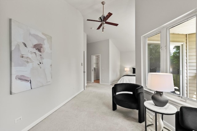 377 Aaron Ln, Bolingbrook, IL 60440 - living area with carpet floors, high vaulted ceiling, and ceiling fan