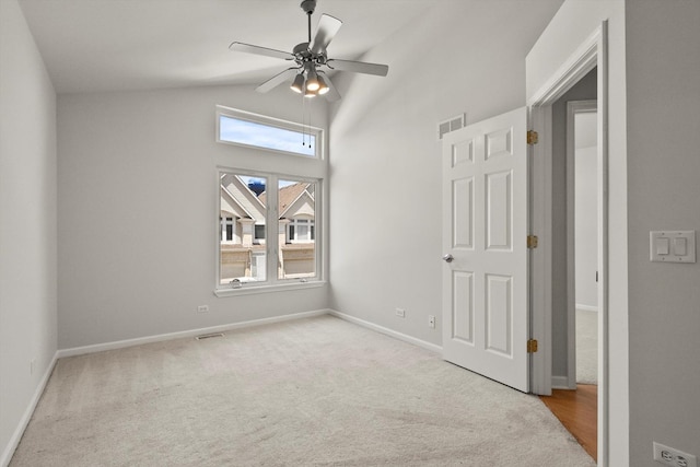 377 Aaron Ln, Bolingbrook, IL 60440 - carpeted empty room featuring a ceiling fan and high vaulted ceiling