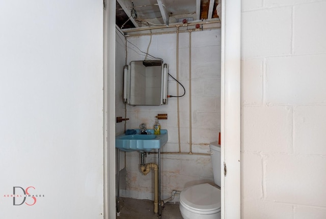 132 New St, Seneca, IL 61360 - half bath featuring toilet and concrete block wall