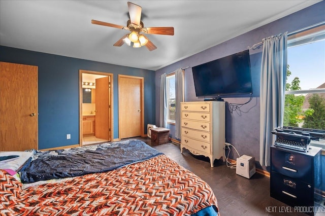 317 Plymouth Ct, Sycamore, IL 60178 - bedroom featuring wood finished floors, ensuite bathroom, and ceiling fan