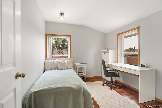 1569 Sherman Pl, Des Plaines, IL 60016 - bedroom featuring lofted ceiling, a desk, and wood finished floors
