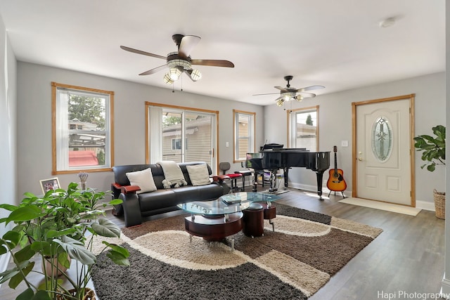 1569 Sherman Pl, Des Plaines, IL 60016 - living area featuring wood finished floors and a ceiling fan