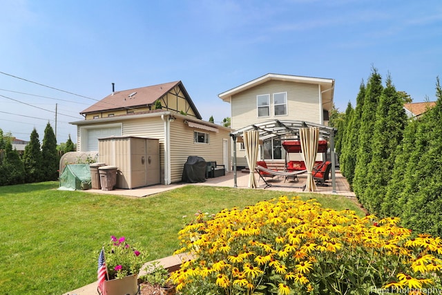 1569 Sherman Pl, Des Plaines, IL 60016 - rear view of property with a patio, a storage unit, a pergola, and a yard