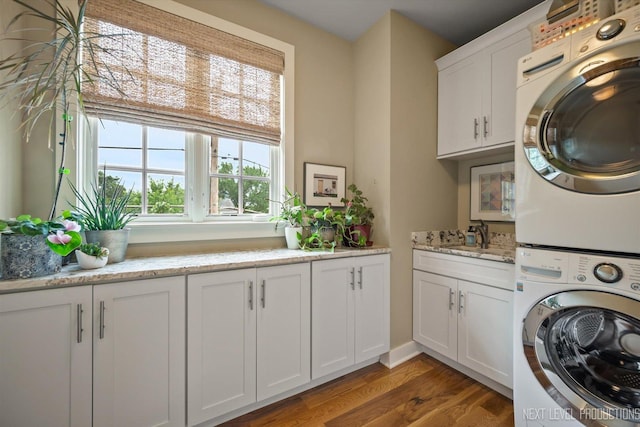 520 Ohio Ave, Saint Charles, IL 60174 - washroom with cabinet space, stacked washer / dryer, and light wood-type flooring