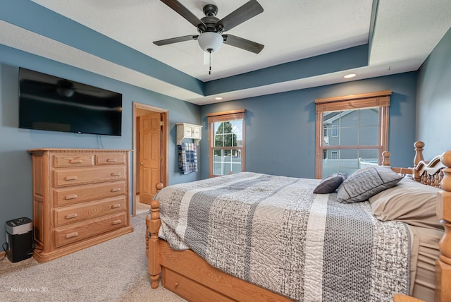 1245 Patriot Way, Bourbonnais, IL 60914 - bedroom with light colored carpet, ceiling fan, and a tray ceiling