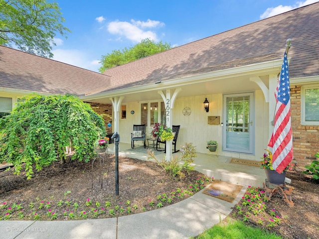 262 Sheffield Ln, Glen Ellyn, IL 60137 - entrance to property featuring a porch, a shingled roof, and brick siding