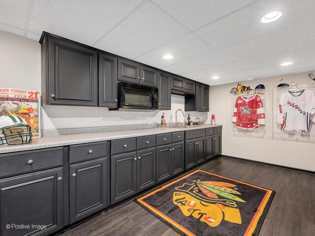 262 Sheffield Ln, Glen Ellyn, IL 60137 - kitchen featuring black microwave, a drop ceiling, dark wood-style floors, light countertops, and recessed lighting