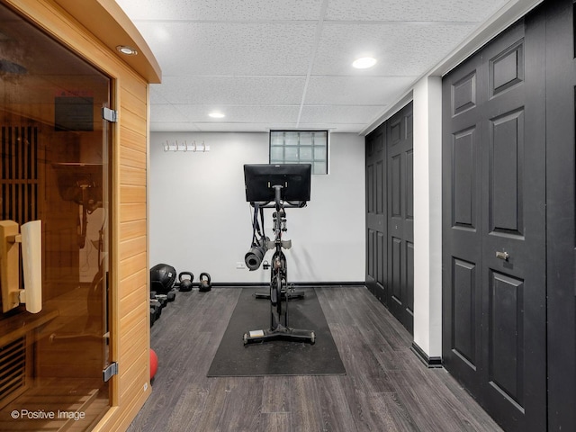 262 Sheffield Ln, Glen Ellyn, IL 60137 - workout area with dark wood-style floors, a drop ceiling, and recessed lighting