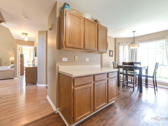 6797 Roanoake Ct, Gurnee, IL 60031 - kitchen featuring dark wood-type flooring, light countertops, and decorative light fixtures