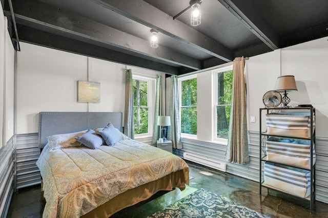 131 Shawnee Ln, Loda, IL 60948 - bedroom with beamed ceiling and finished concrete flooring