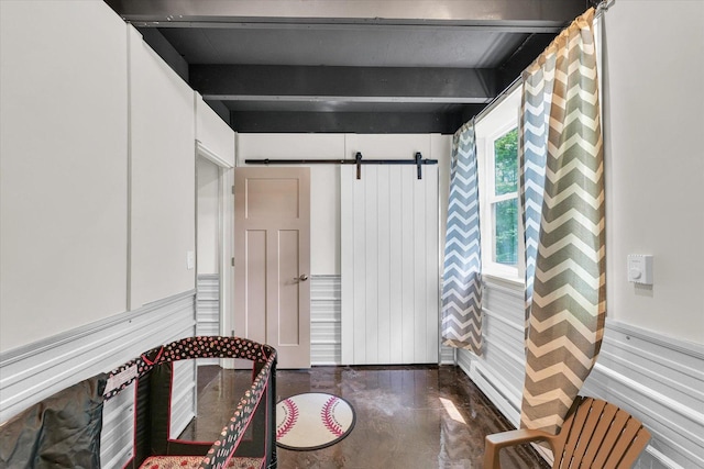 131 Shawnee Ln, Loda, IL 60948 - bathroom featuring finished concrete floors and beamed ceiling