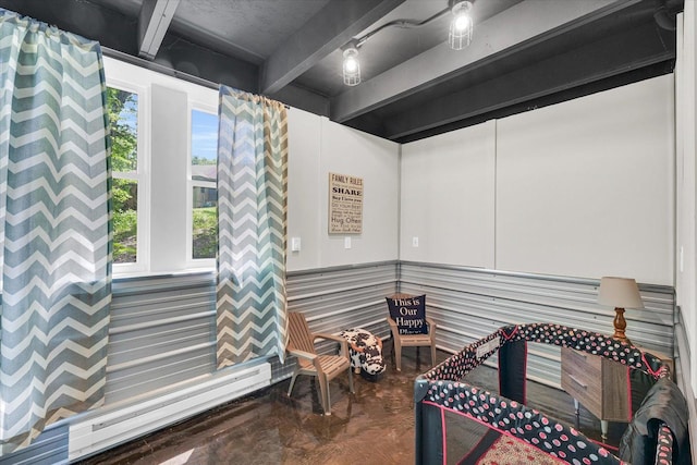 131 Shawnee Ln, Loda, IL 60948 - bedroom with concrete flooring and beamed ceiling