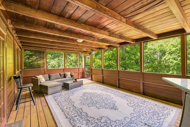 131 Shawnee Ln, Loda, IL 60948 - sunroom featuring outdoor lounge area, beam ceiling, and healthy amount of natural light