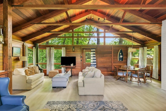131 Shawnee Ln, Loda, IL 60948 - living room featuring wooden walls, wood finished floors, and wooden ceiling