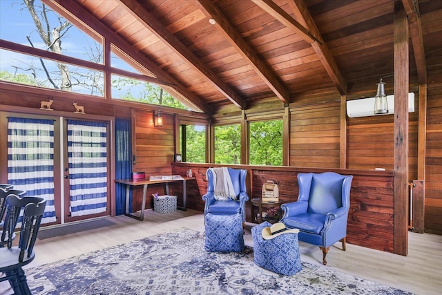 131 Shawnee Ln, Loda, IL 60948 - living area with wooden ceiling, wooden walls, and wood finished floors