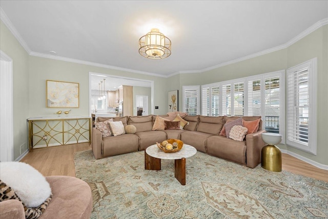 0N423 Armstrong Ln, Geneva, IL 60134 - living area featuring wood finished floors, a chandelier, and crown molding