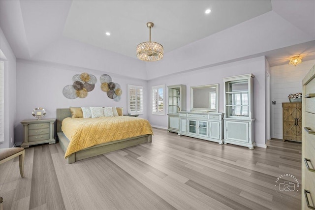 0N423 Armstrong Ln, Geneva, IL 60134 - bedroom with multiple windows, a chandelier, wood finished floors, recessed lighting, and a raised ceiling