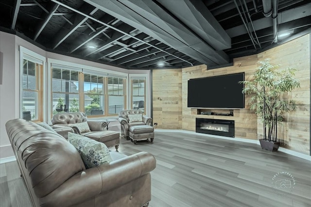 0N423 Armstrong Ln, Geneva, IL 60134 - living area with wooden walls, wood finished floors, and a fireplace