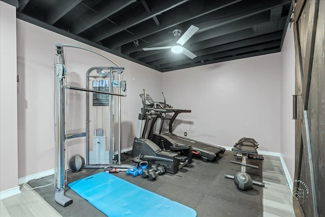 0N423 Armstrong Ln, Geneva, IL 60134 - exercise area featuring baseboards and a ceiling fan