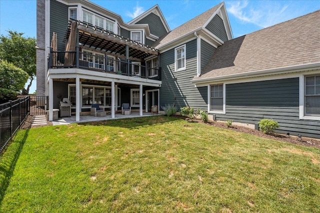 0N423 Armstrong Ln, Geneva, IL 60134 - back of property featuring a balcony, a patio, a fenced backyard, and an outdoor hangout area