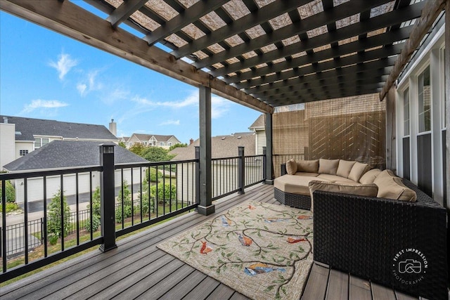 0N423 Armstrong Ln, Geneva, IL 60134 - wooden terrace with an outdoor living space, a pergola, and a residential view