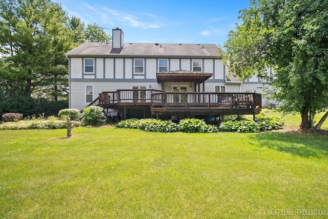 3609 Tamarisk Ct, Crystal Lake, IL 60012 - rear view of house featuring a deck, a yard, and a chimney