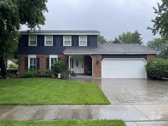 1505 Preston Rd, Naperville, IL 60563 - view of front facade with brick siding, a garage, a front lawn, and driveway