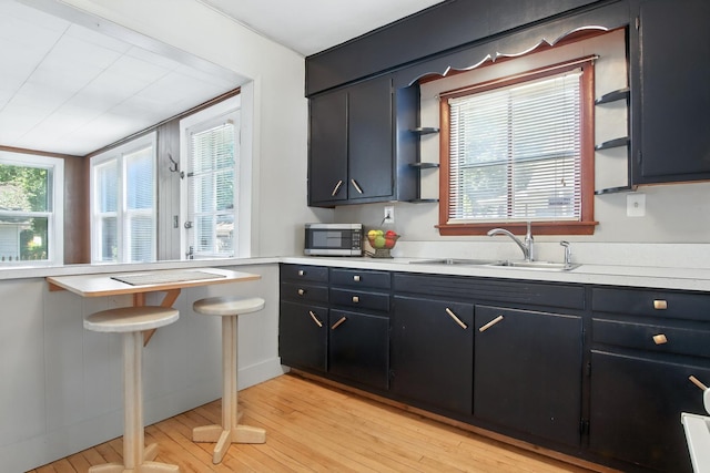 907 W Grove Ave, Waukegan, IL 60085 - kitchen with stainless steel microwave, open shelves, and light countertops