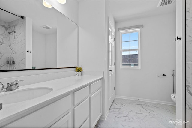 12501 S Willowgate Ln, Plainfield, IL 60585 - bathroom with marble look tiles, vanity, and a shower