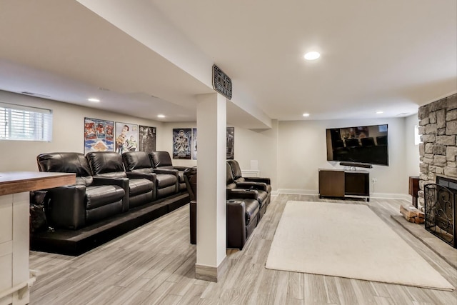 1832 N 73rd Ct, Elmwood Park, IL 60707 - living area with light wood finished floors, recessed lighting, and a fireplace