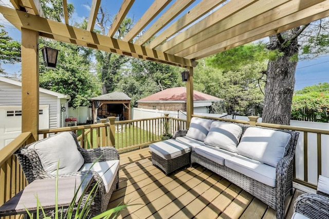 1832 N 73rd Ct, Elmwood Park, IL 60707 - deck featuring an outdoor hangout area, a pergola, and an outdoor structure