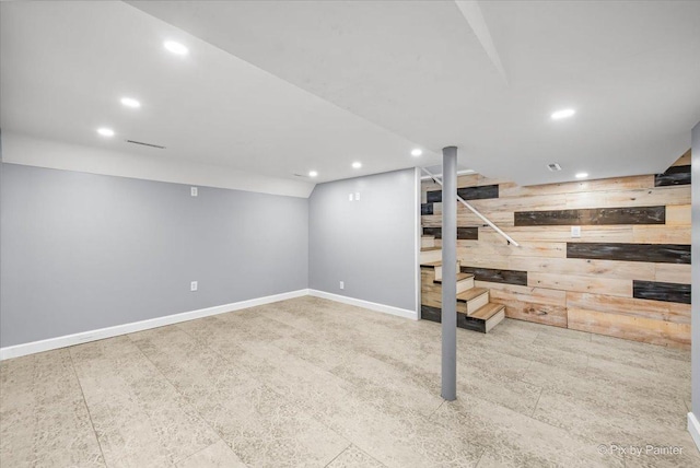 218 N Berteau Ave, Bartlett, IL 60103 - finished below grade area with wood walls, recessed lighting, and stairway