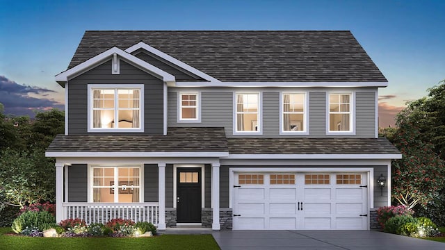 313 Snowdrop Ln, Elgin, IL 60124 - view of front of house with an attached garage, a porch, concrete driveway, and a shingled roof