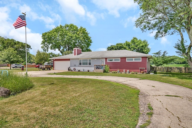2503 Little Rock Rd, Plano, IL 60545 - ranch-style house with concrete driveway, a garage, and a chimney